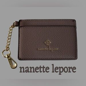 NANETTE LEPORE High Quality Faux Leather Lavender Card Case Goldtone Chain Clasp